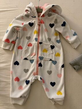 Carters Baby Fleece One-Piece Hooded Romper with Multi-Color Hearts